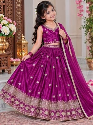 Aadhya Sequins Embroidered Kids Lehenga Choli
