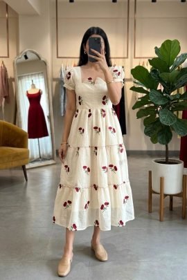 Aeautiful And Comfortable Maxi With Beautiful Cherry Embroidery Design