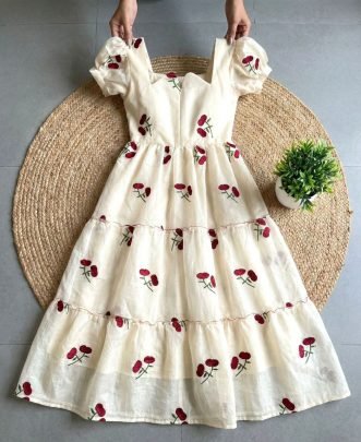 Aeautiful And Comfortable Maxi With Beautiful Cherry Embroidery Design