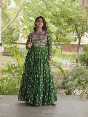 Bandhani Kutchi Patchwork Faux Georgette Gown