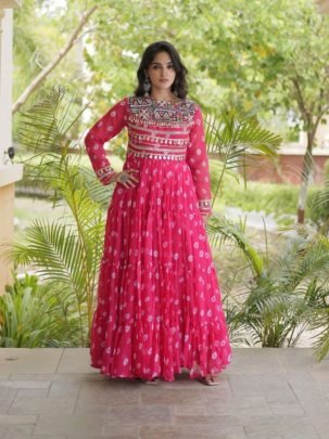 Bandhani Kutchi Patchwork Faux Georgette Gown