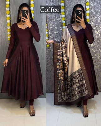 Beautiful Plain Vichithra Anarkali With Trending Kalamkari Dupata