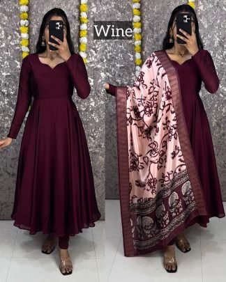 Beautiful Plain Vichithra Anarkali With Trending Kalamkari Dupata