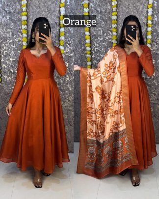 Beautiful Plain Vichithra Anarkali With Trending Kalamkari Dupata
