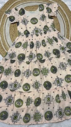 Beautifully Mull chanderi fabric Stitched Kalamkari  Muggu Print Gown