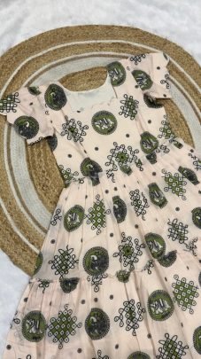 Beautifully Mull chanderi fabric Stitched Kalamkari  Muggu Print Gown