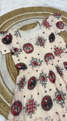 Beautifully Mull chanderi fabric Stitched Kalamkari  Muggu Print Gown