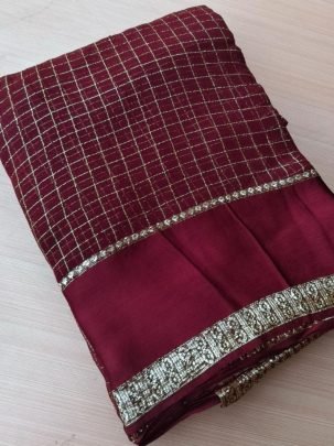 Brown Zari Check Viscose Saree with Classic Border