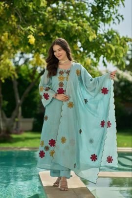 Chanderi Silk Embroidered Chinon 3 Piece Set