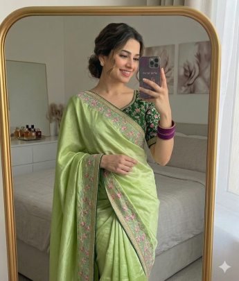 Chinon Silk Saree With Embroidery Work And Beautiful