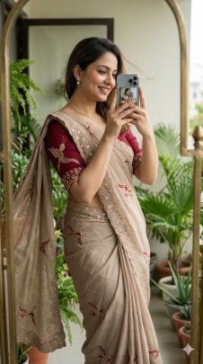 Chinon Silk With Embroidery Work