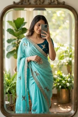 Chinon Silk With Embroidery Work