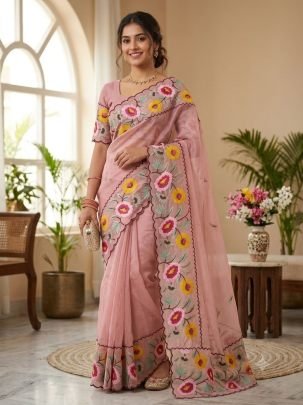 Crunchy Chiffon Embroidery Panel Saree