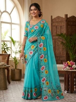 Crunchy Chiffon Embroidery Panel Saree