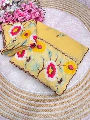 Crunchy Chiffon Embroidery Panel Saree