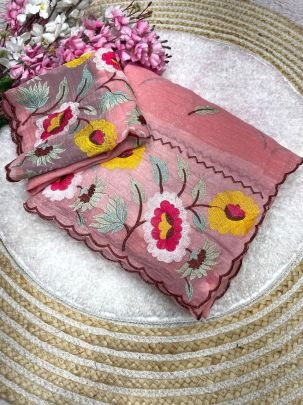 Crunchy Chiffon Embroidery Panel Saree
