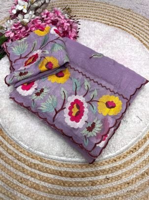 Crunchy Chiffon Embroidery Panel Saree