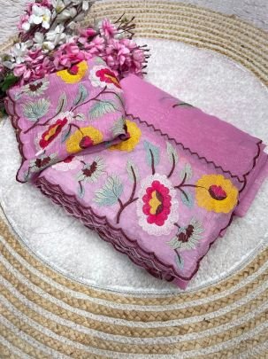 Crunchy Chiffon Embroidery Panel Saree