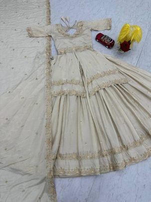 Designer Chinon Silk Lehenga Choli Set with Thread & Pipe Sequin Work