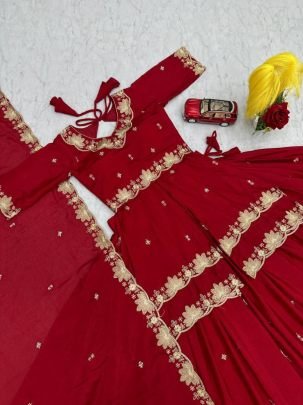 Designer Chinon Silk Lehenga Choli Set with Thread & Pipe Sequin Work