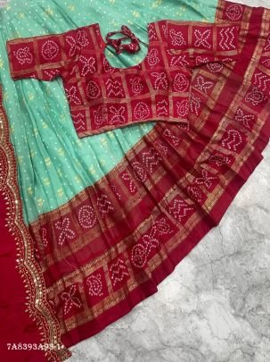 Designer Dull Moss Foil Print Lehenga Set