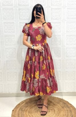Designer Floral Flared Midi Dress