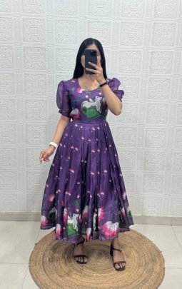 Designer Floral Printed Pleated Maxi Dress