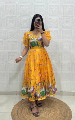 Designer Floral Printed Pleated Maxi Dress