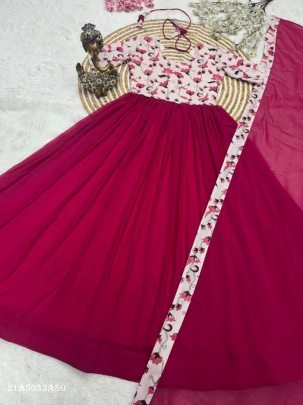 Designer Fox Georgette Printed Gown Set with Dupatta