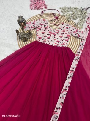 Designer Fox Georgette Printed Gown Set with Dupatta