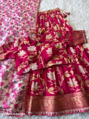 Designer Khadi Crepe Lehenga Choli Set with Zari Weaving & Scalloped Detailing