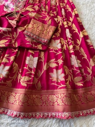 Designer Khadi Crepe Lehenga Choli Set with Zari Weaving & Scalloped Detailing