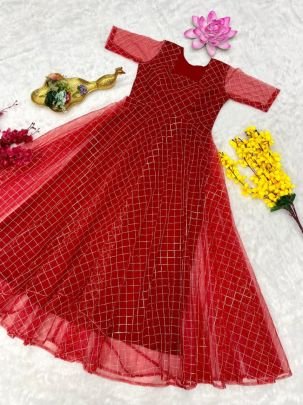 Designer Party Wear Frock with Premium Crepe Lining