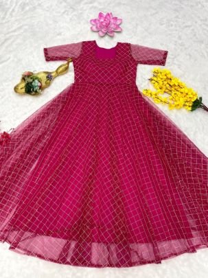 Designer Party Wear Frock with Premium Crepe Lining