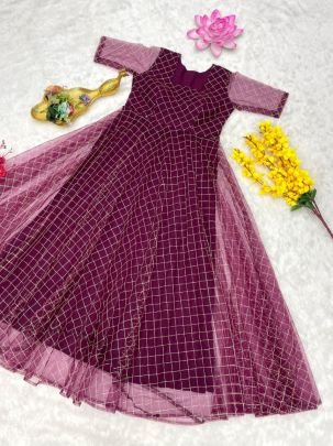 Designer Party Wear Frock with Premium Crepe Lining