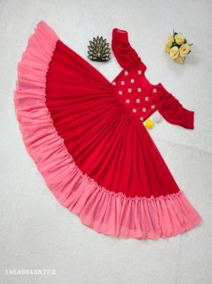 Designer Premium Fux Georgette Hand Work Midi Dress