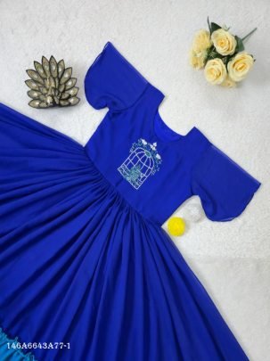 Designer Premium Fux Georgette Hand Work Midi Dress