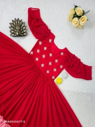 Designer Premium Fux Georgette Hand Work Midi Dress