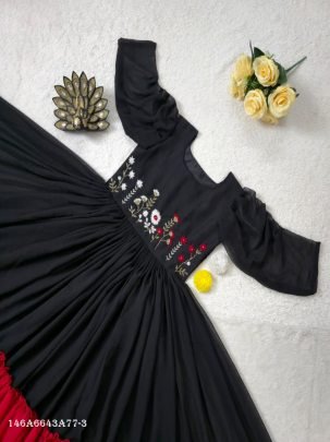 Designer Premium Fux Georgette Hand Work Midi Dress