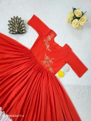 Designer Premium Fux Georgette Hand Work Midi Dress