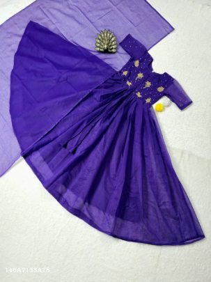 Designer Premium Kota Check Cotton Handwork Gown Set