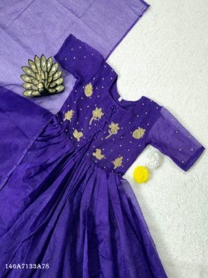 Designer Premium Kota Check Cotton Handwork Gown Set