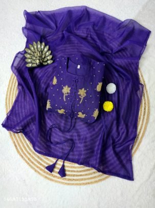 Designer Premium Kota Check Cotton Handwork Gown Set