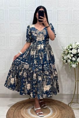 Designer Printed Ankle Length Tiered Dress