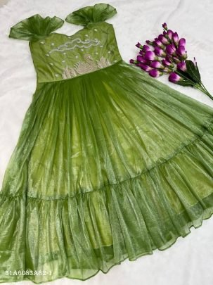 Designer Tissue Silk Handwork  Frock