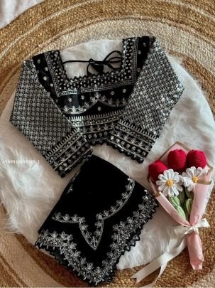 Elegant Black Embroidered Saree with Matching Blouse