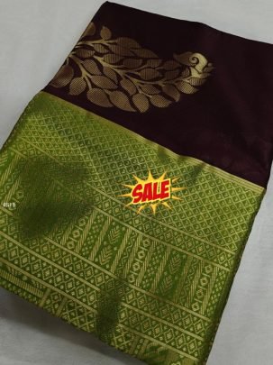 Elegant Borderless Silk Saree with Leaf Motif and Traditional Weave