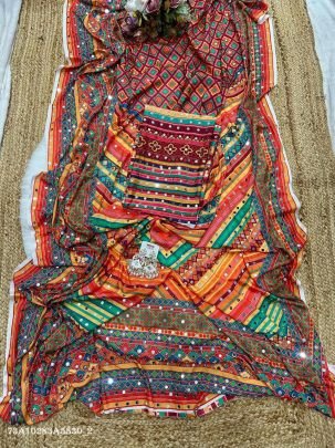 Elegant Chinon Silk Digital Print Saree with Real Mirror Work