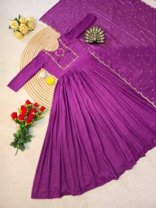 Elegant Embroidered Anarkali Gown with Dupatta