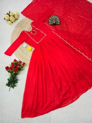 Elegant Embroidered Anarkali Gown with Dupatta